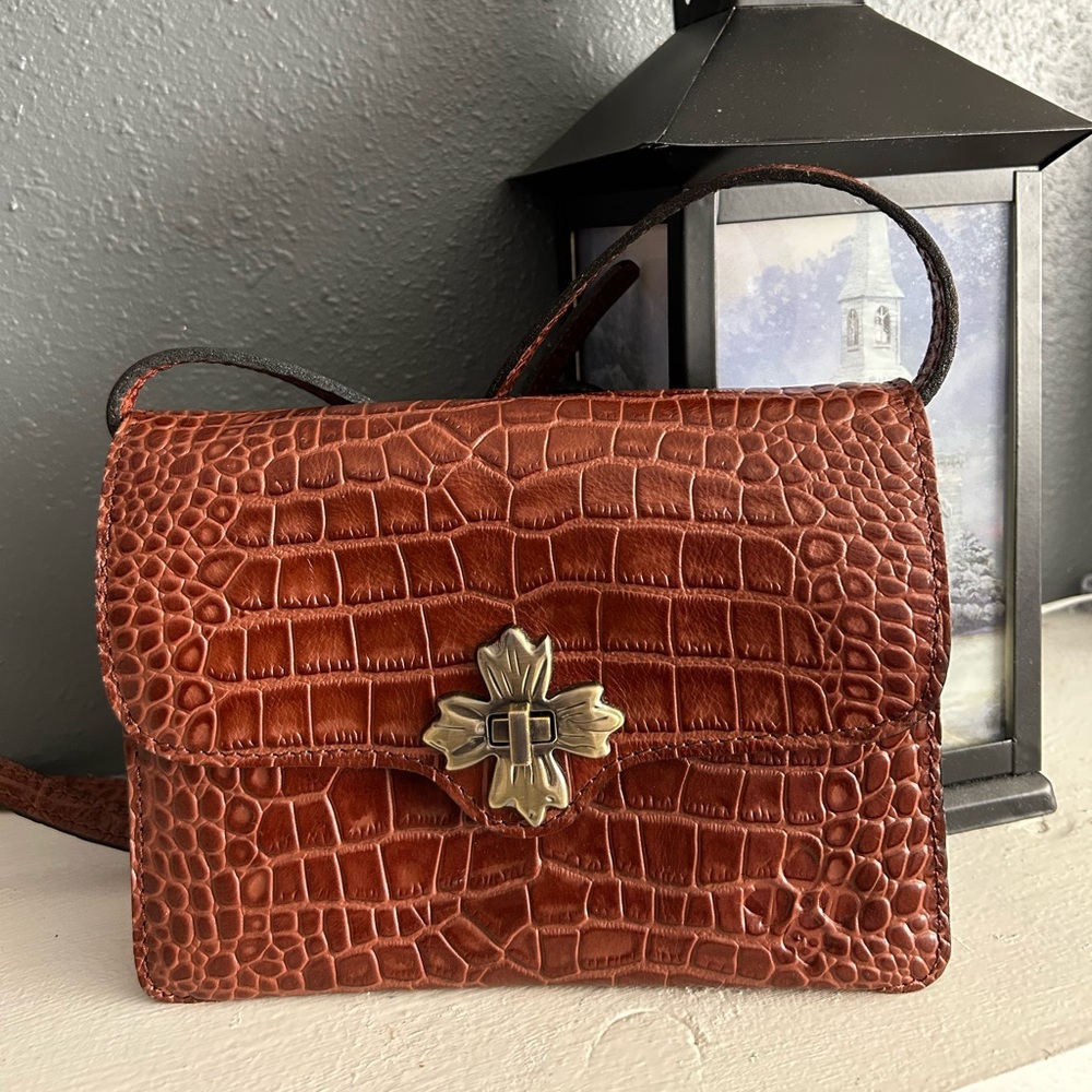 Patricia Nash Corelli Leather Crocodile Embossed Crossbody Bag